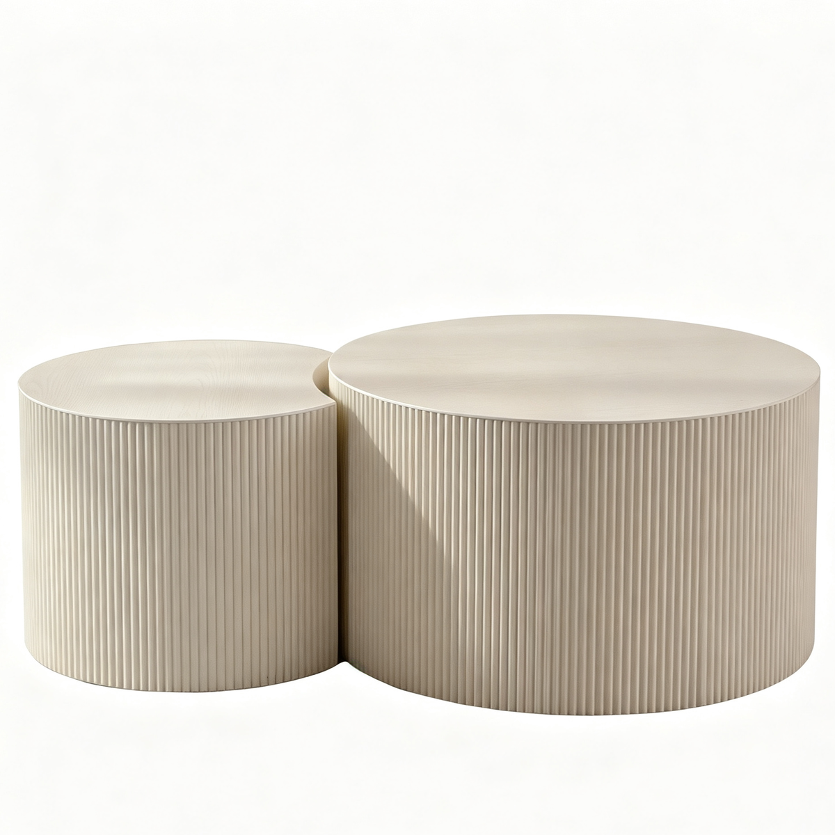 Cream Fluted Drum Nesting Coffee Table Set of 2, 47.3 in