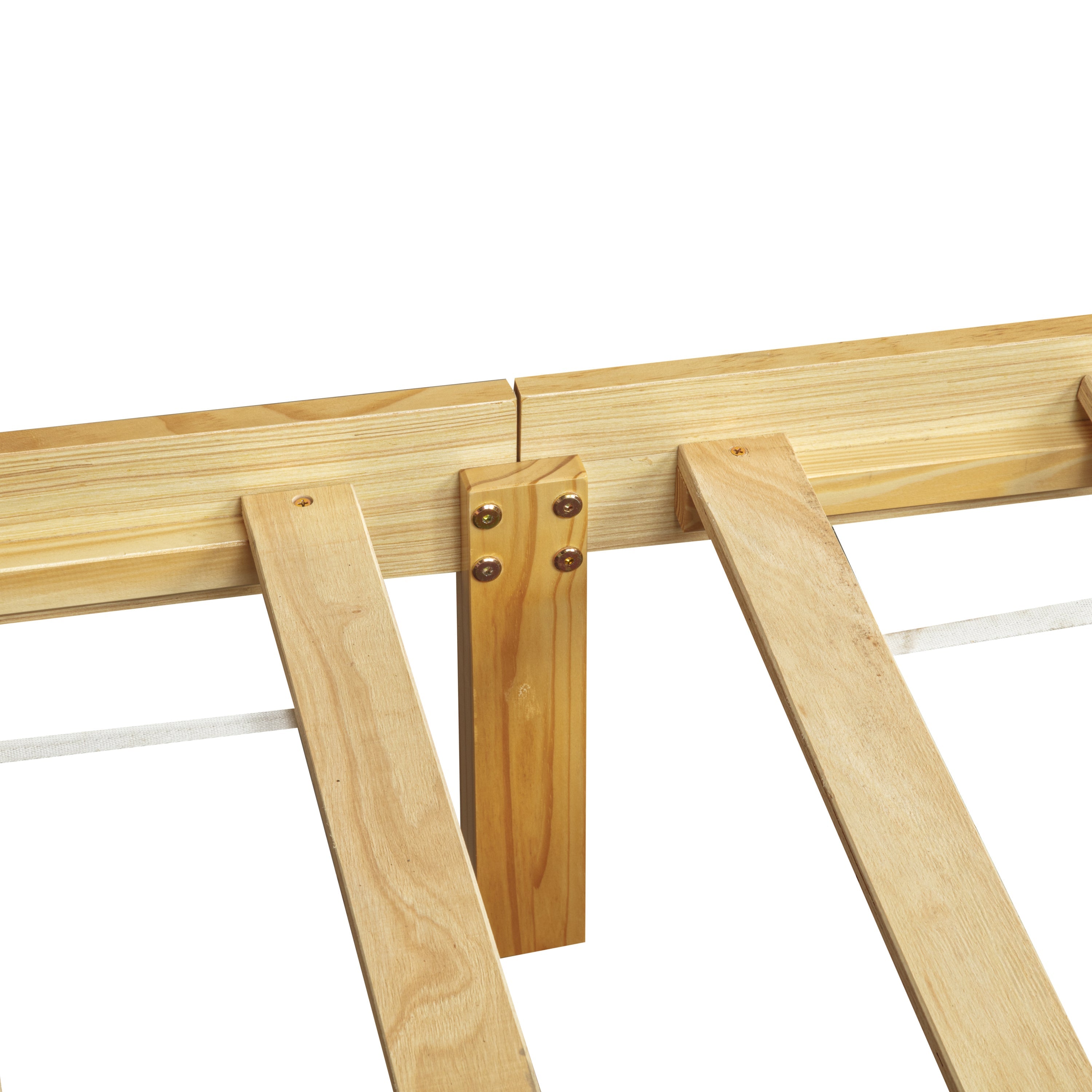 Close-up of the center support beam and hardware on the natural pine frame #Color_Natural