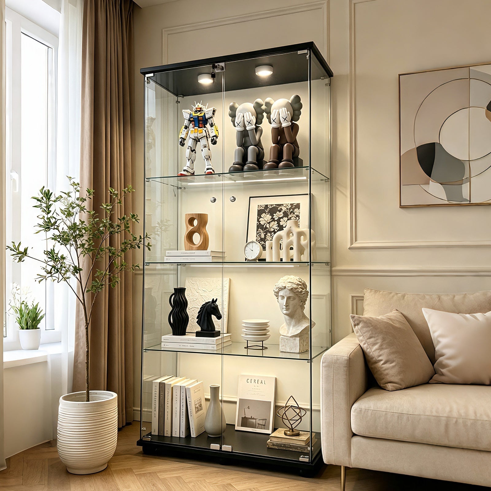 Steel Bookcase, 4 Shelves, Locking, 64.7 in Tall, Black