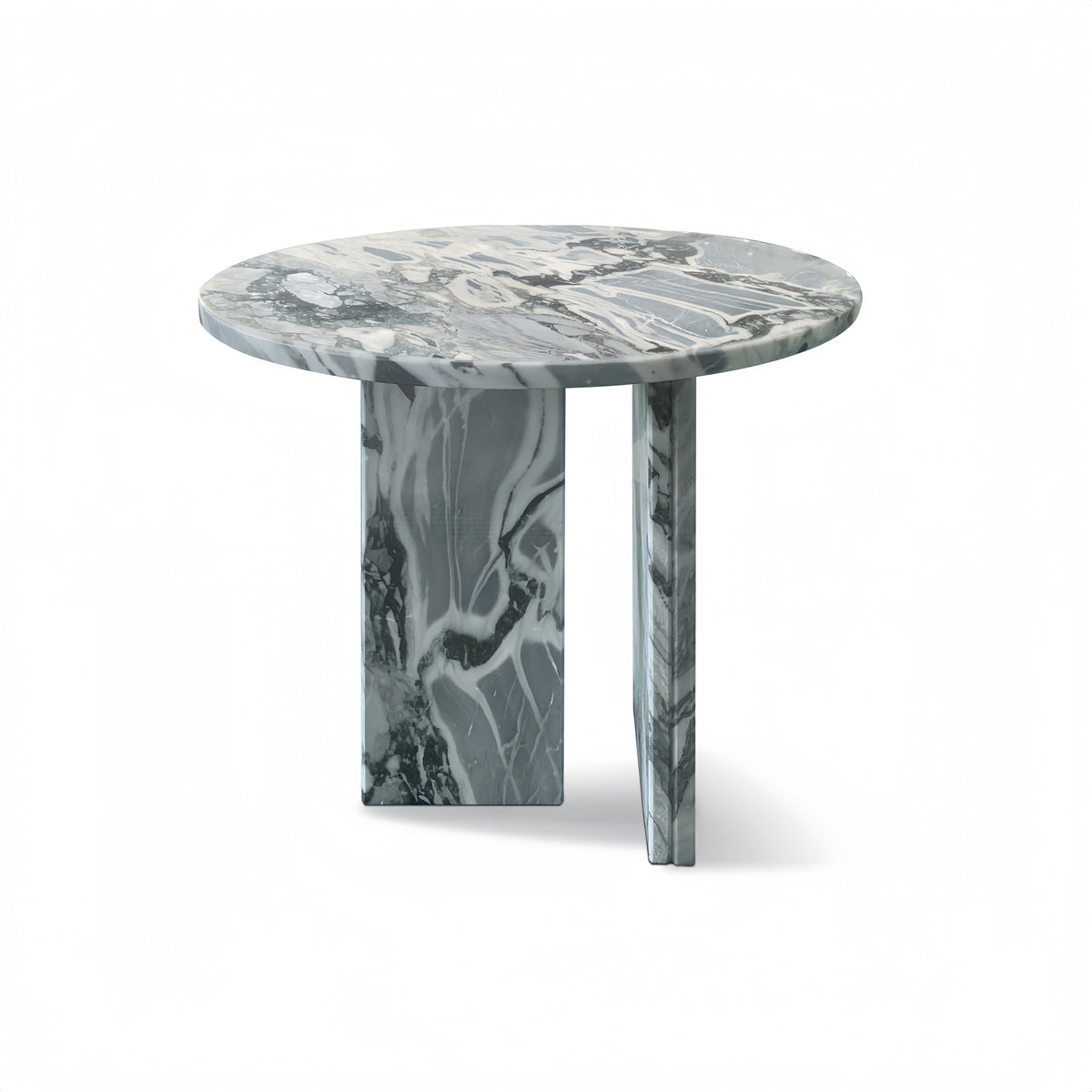 Blue-Gray Natural Marble Round Side Table, 17.7 in