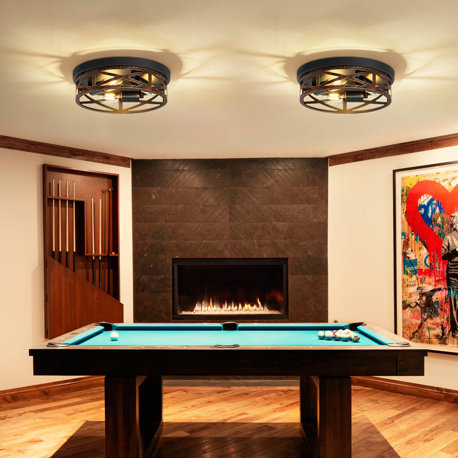 Flush Mount Ceiling Light, 3-Light Iron in Bronze