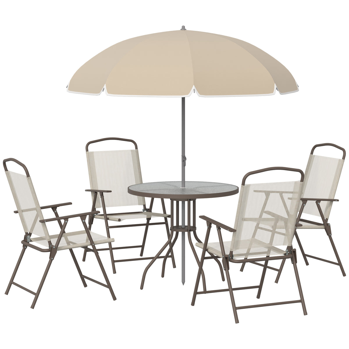 Beige Metal 5-Piece Patio Dining Set for 4 with Umbrella