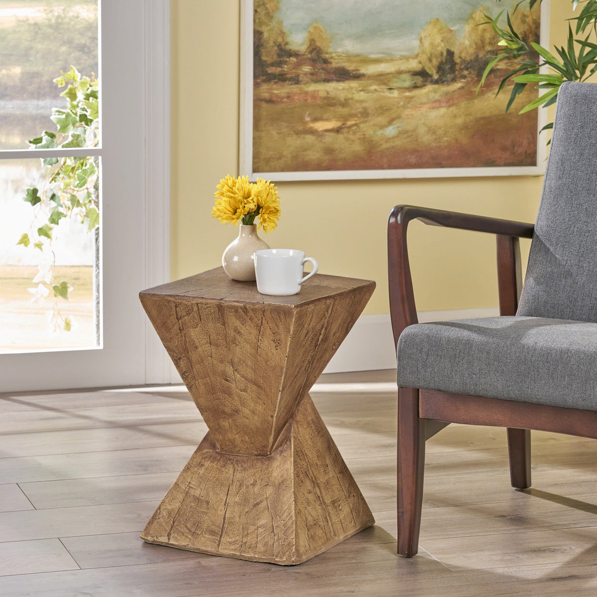 Natural Outdoor Side Table, 18 in Tall, 12.5 in Deep