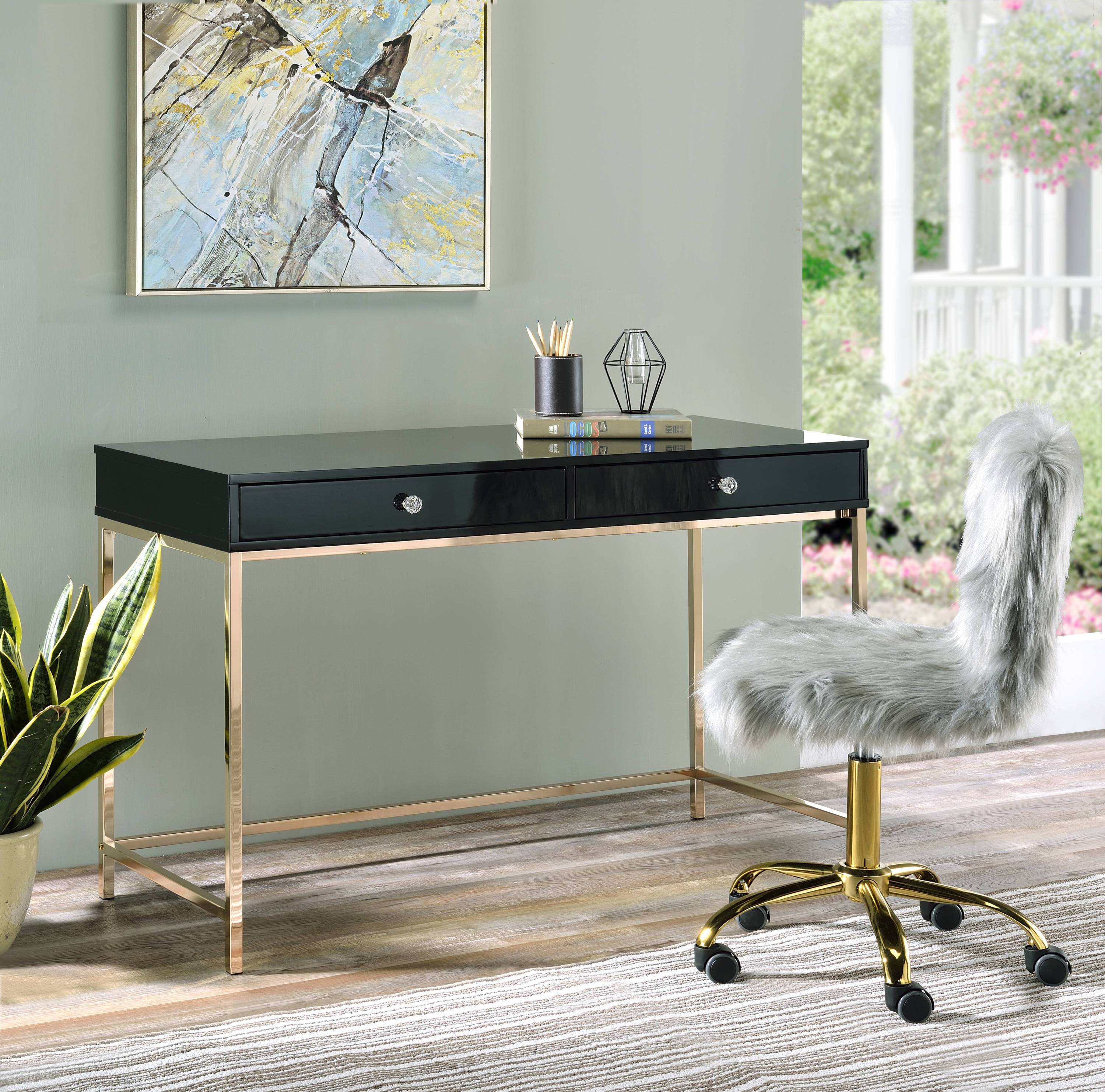 Writing Desk, 2 Drawers, 47 in, Black
