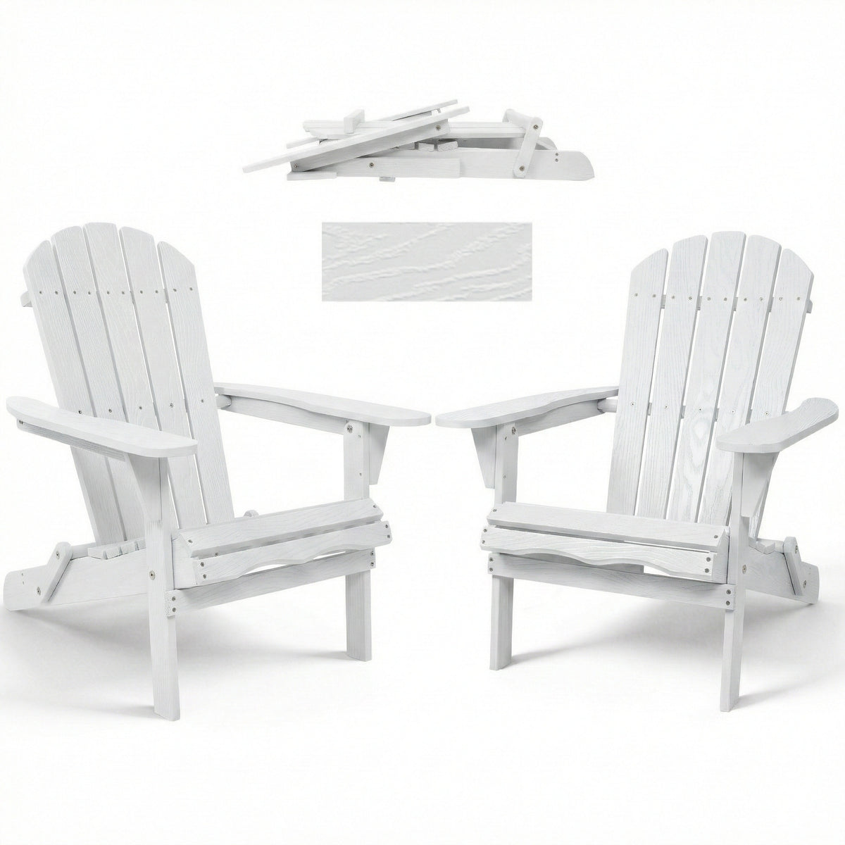 White Solid Wood Folding Adirondack Chair, Set of 2