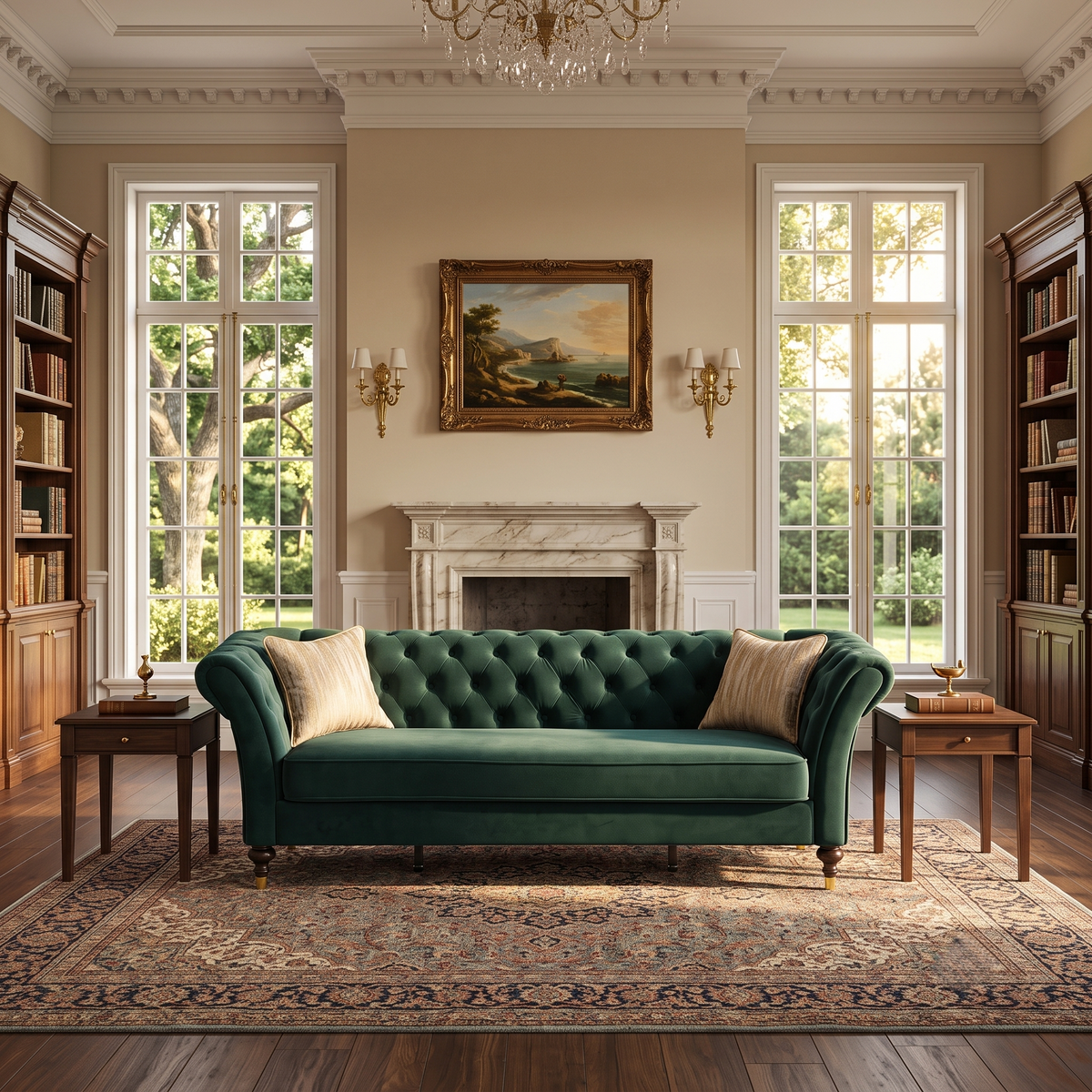 Green Velvet 3-Seat Tufted Chesterfield Sofa, 88.5 in Wide