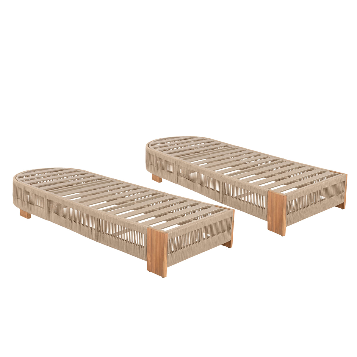 Teak Finish Solid Wood Adjustable Outdoor Chaise Lounge, Set of 2