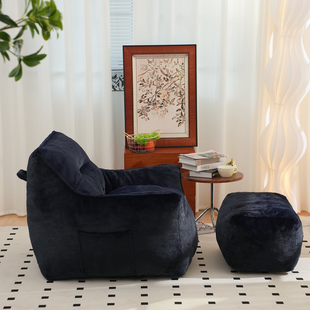 Navy Blue Teddy Bean Bag Sofa
