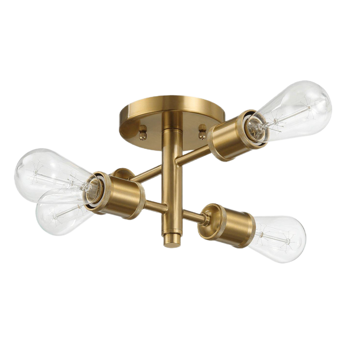 Semi-Flush Mount Light, 4-Light Clear Glass, Antique Brass