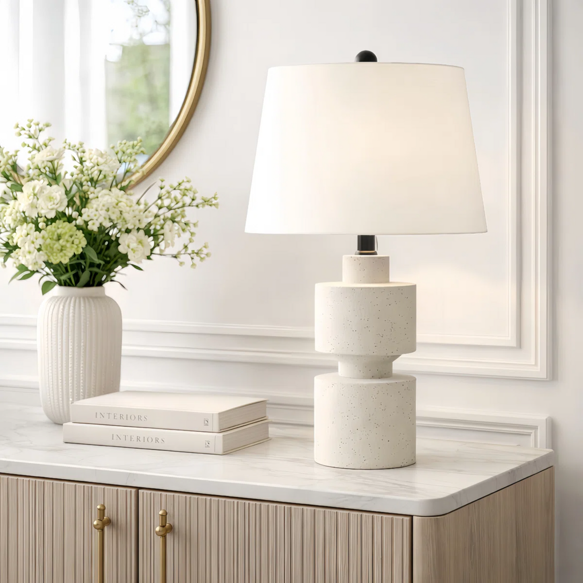 Beige Farmhouse Dimmable Table Lamp, 25 in, Resin