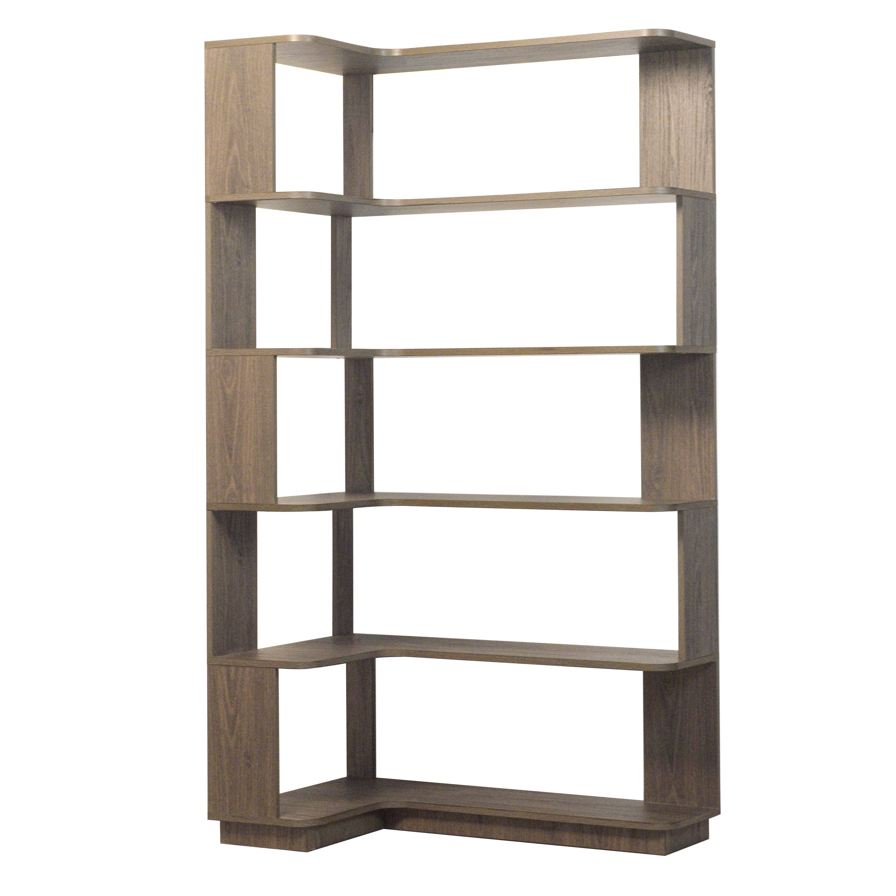 Bookcase, 5 Shelves, L-Shaped, 64.6 in Tall, Dark Brown