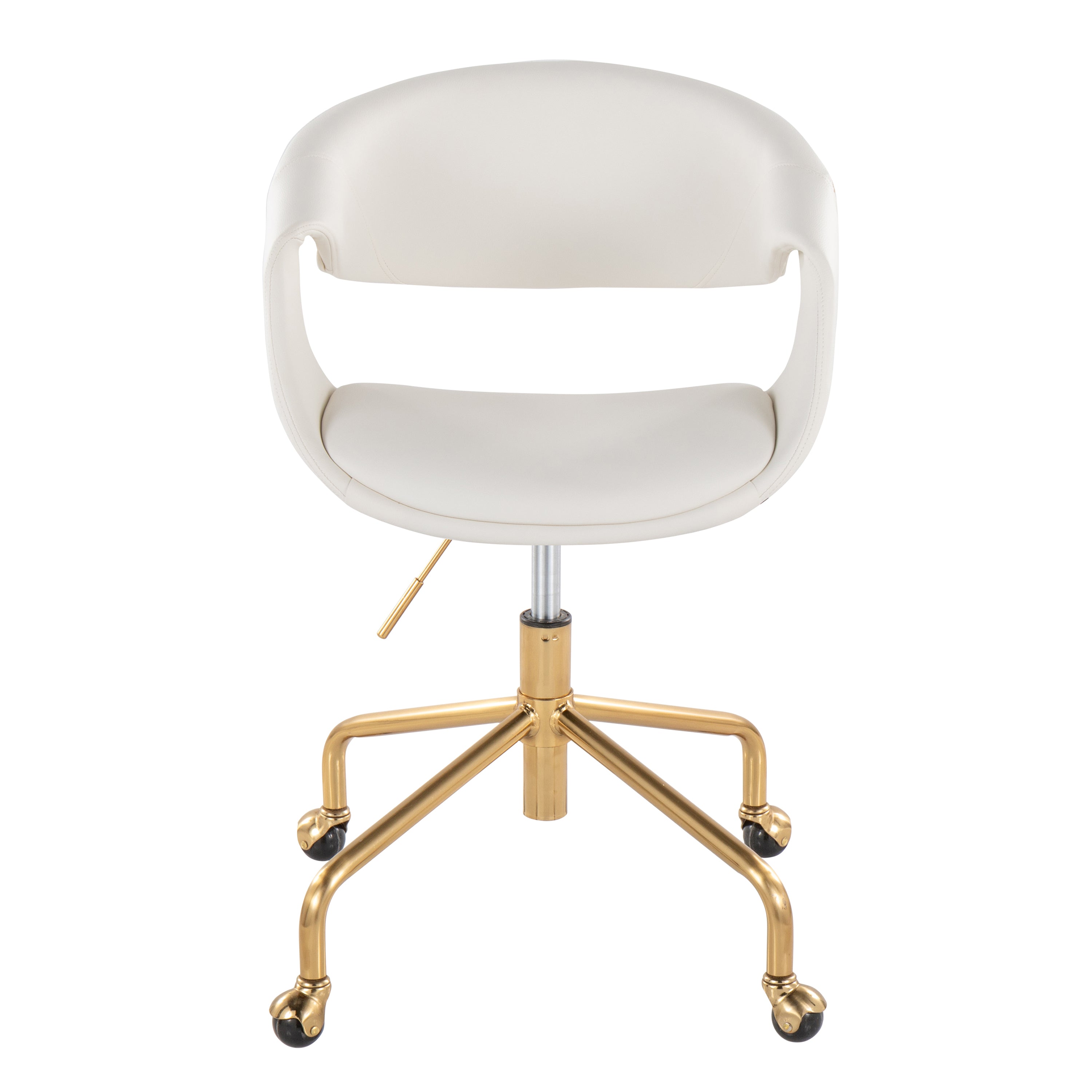 White Vegan Leather Office Chair with Gold Base, Swivel, 250 lb, 34.3 in Tall