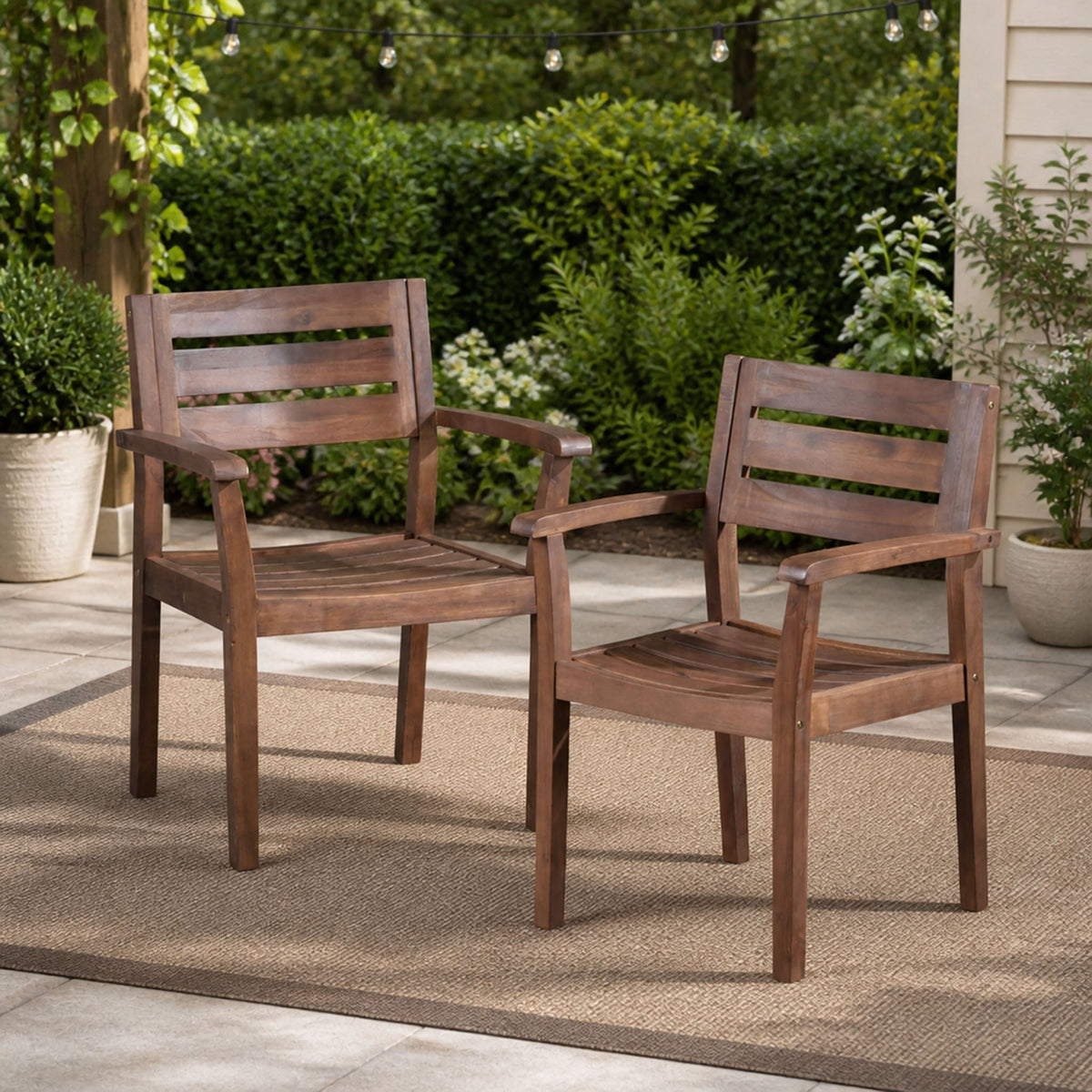 Dark Brown Solid Wood Outdoor Dining Chair, Set of 2