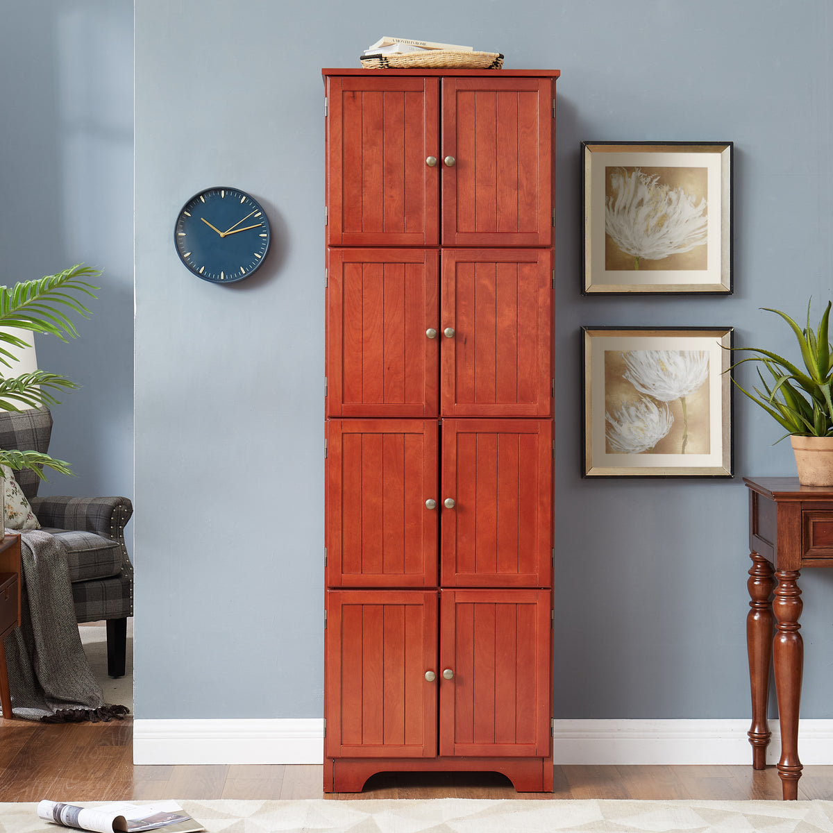 Storage Cabinet, 8 Doors, 72.4 in Tall, Cherry