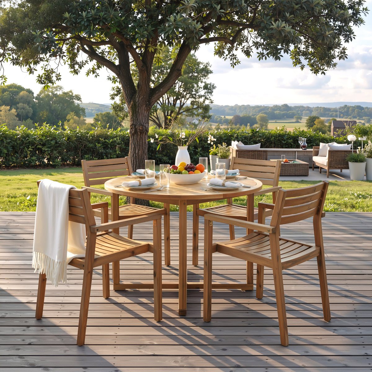 Natural Solid Wood 5-Piece Patio Dining Set for 4, Slatted