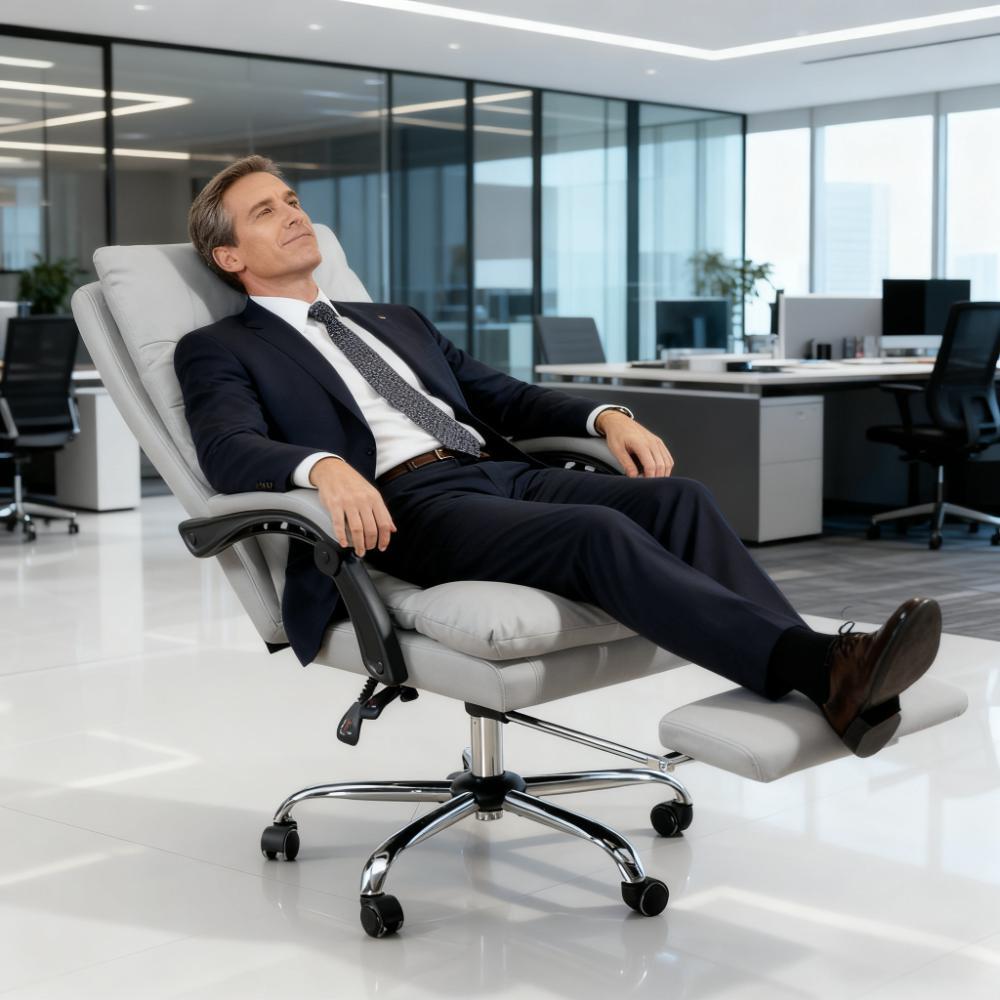 Light Gray Fabric Office Chair, Massage, Reclining, 265 lb
