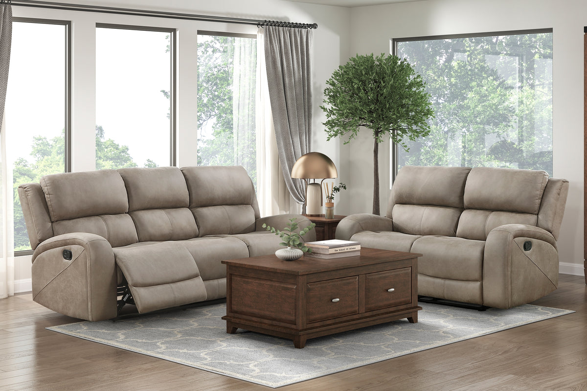 Brown Microfiber Reclining Sofa and Loveseat Set