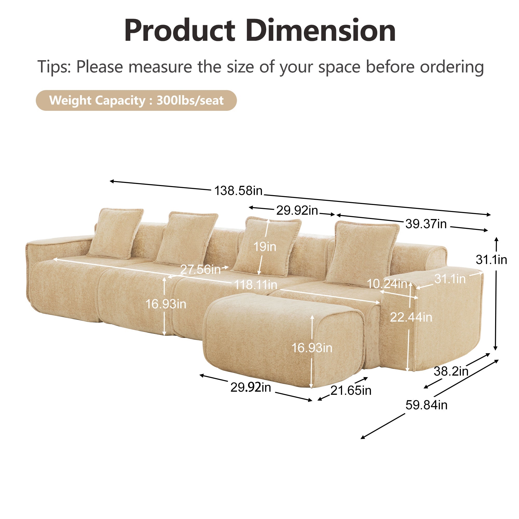 Seneca 4-Seat Boneless Couch in Camel #OttOnly_1 #Color_Camel