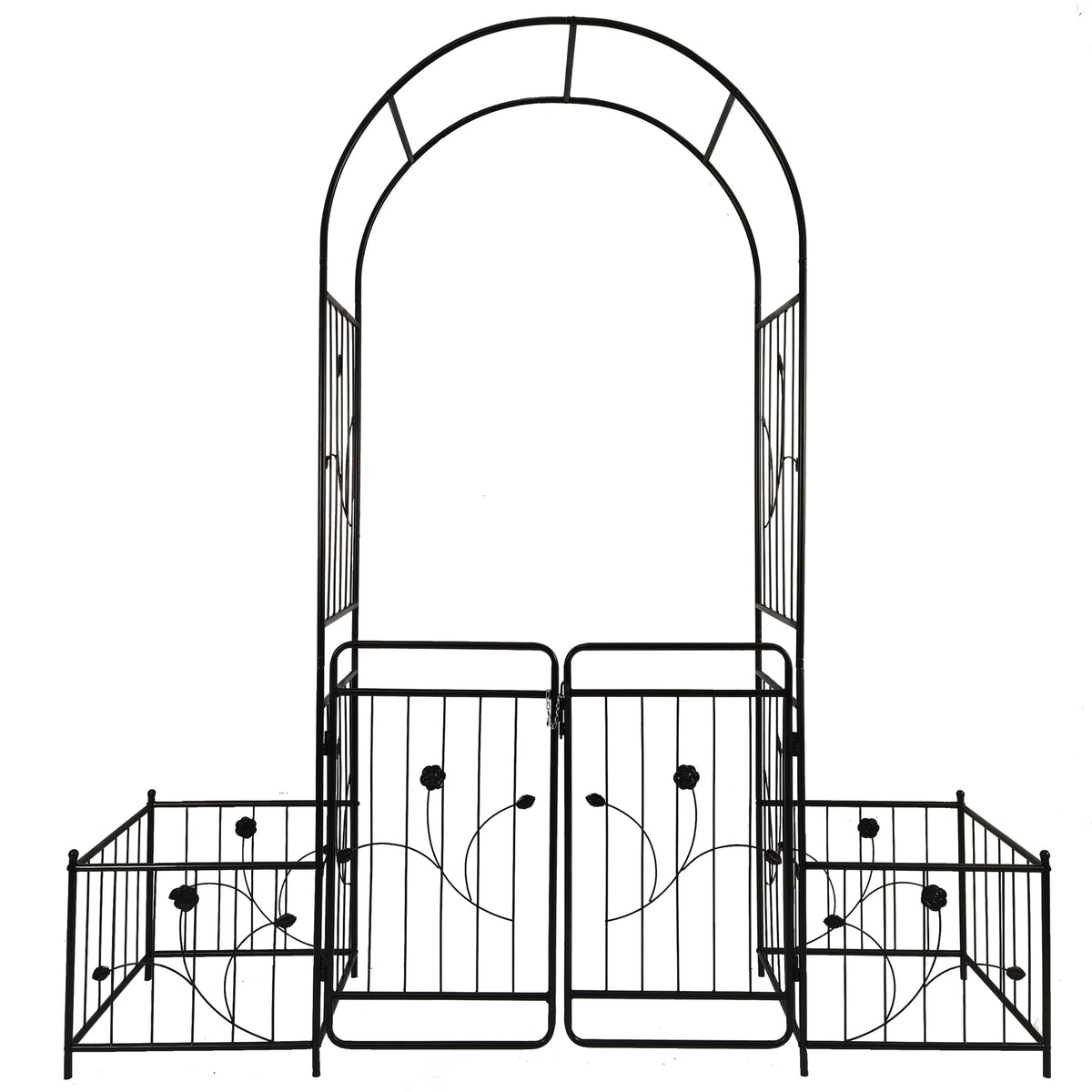 Black Metal Garden Arbor, with Gate, 86.6 in Tall