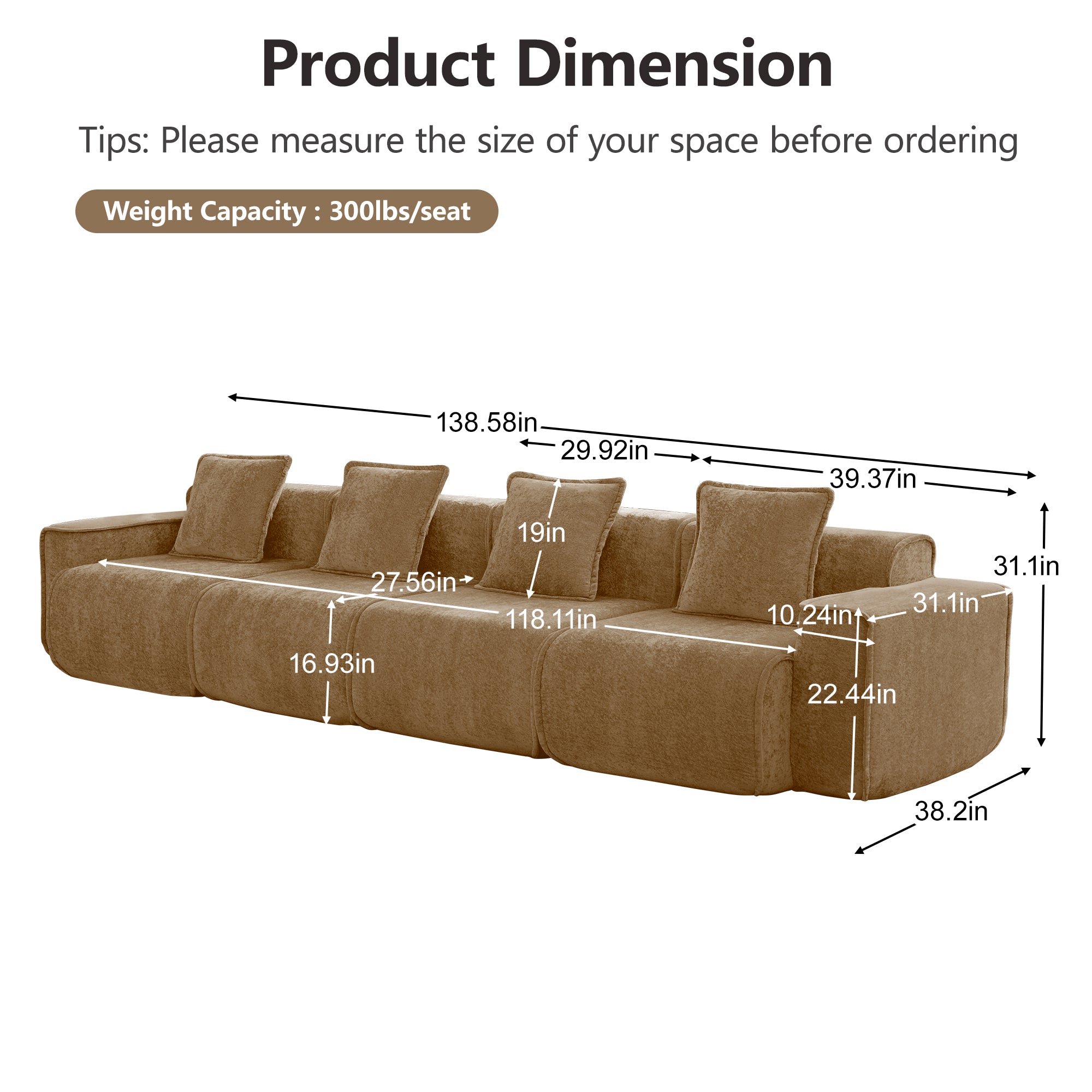 Seneca 4-Seat Boneless Couch in Mocha #OttOnly_0 #Color_Mocha