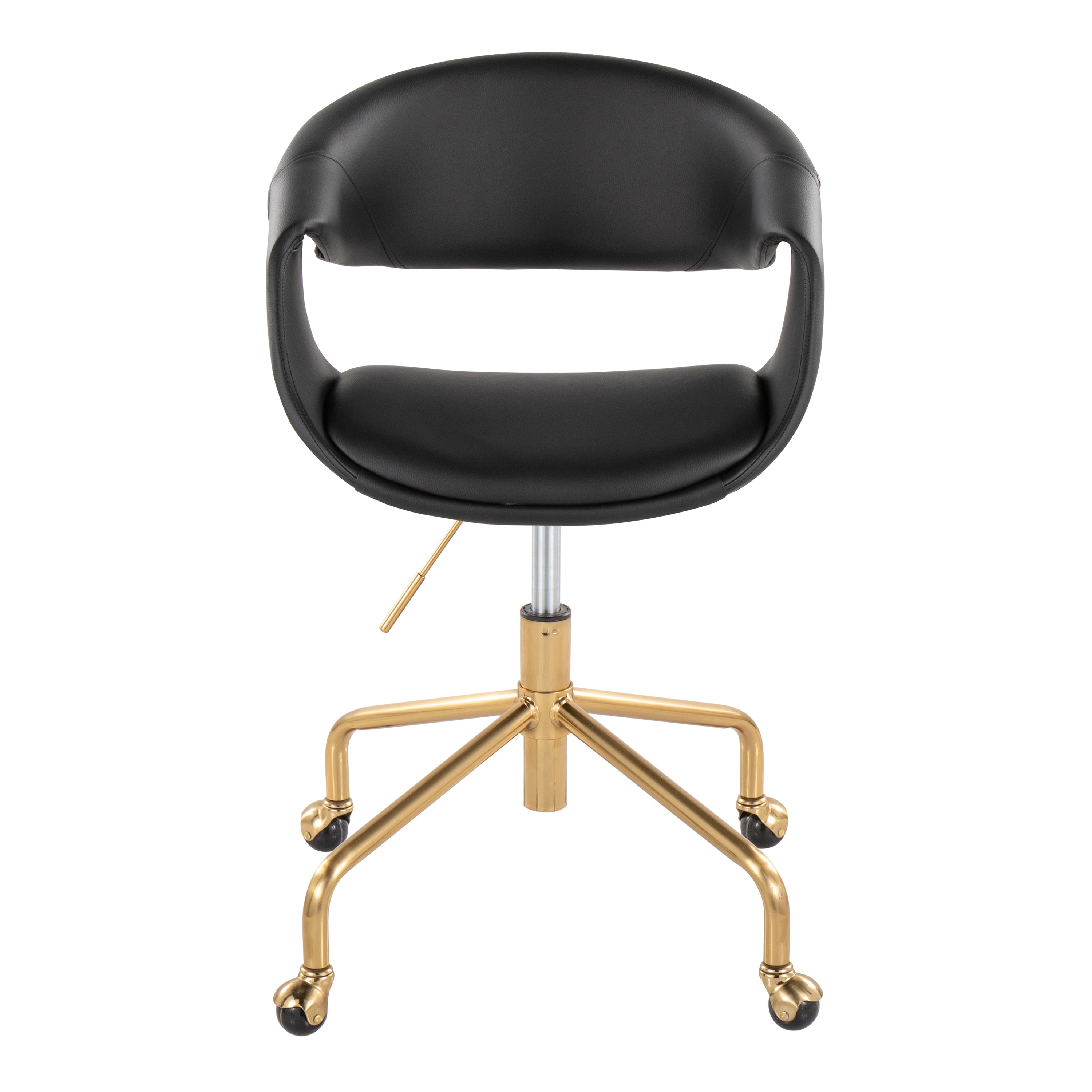 Black Vegan Leather Office Chair with Gold Base, Swivel, 250 lb, 34.3 in Tall