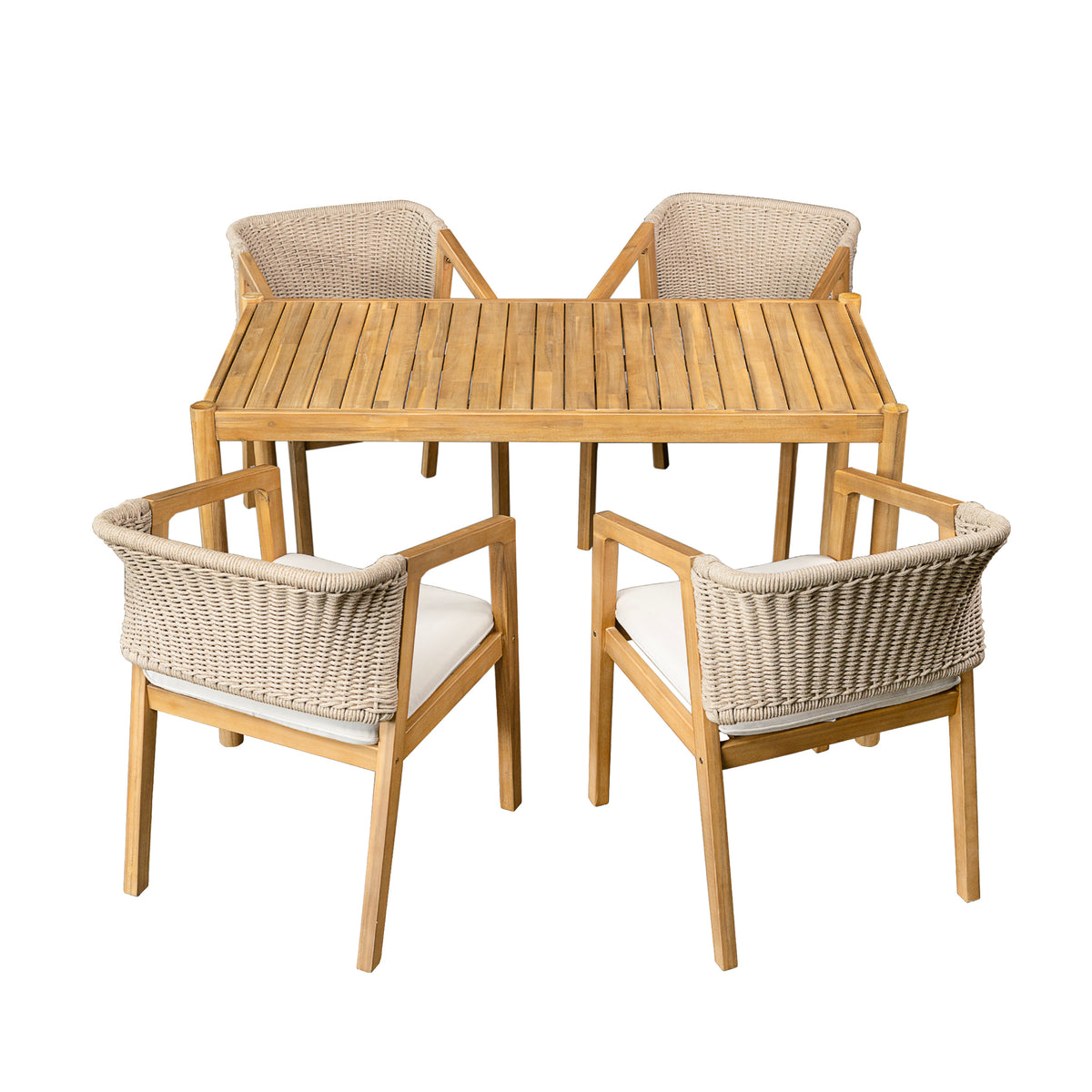 Teak Finish Solid Wood 5-Piece Patio Dining Set with Cushions
