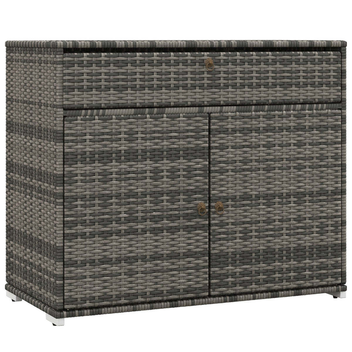 Gray Wicker Pool Towel Rack with Storage Cabinet