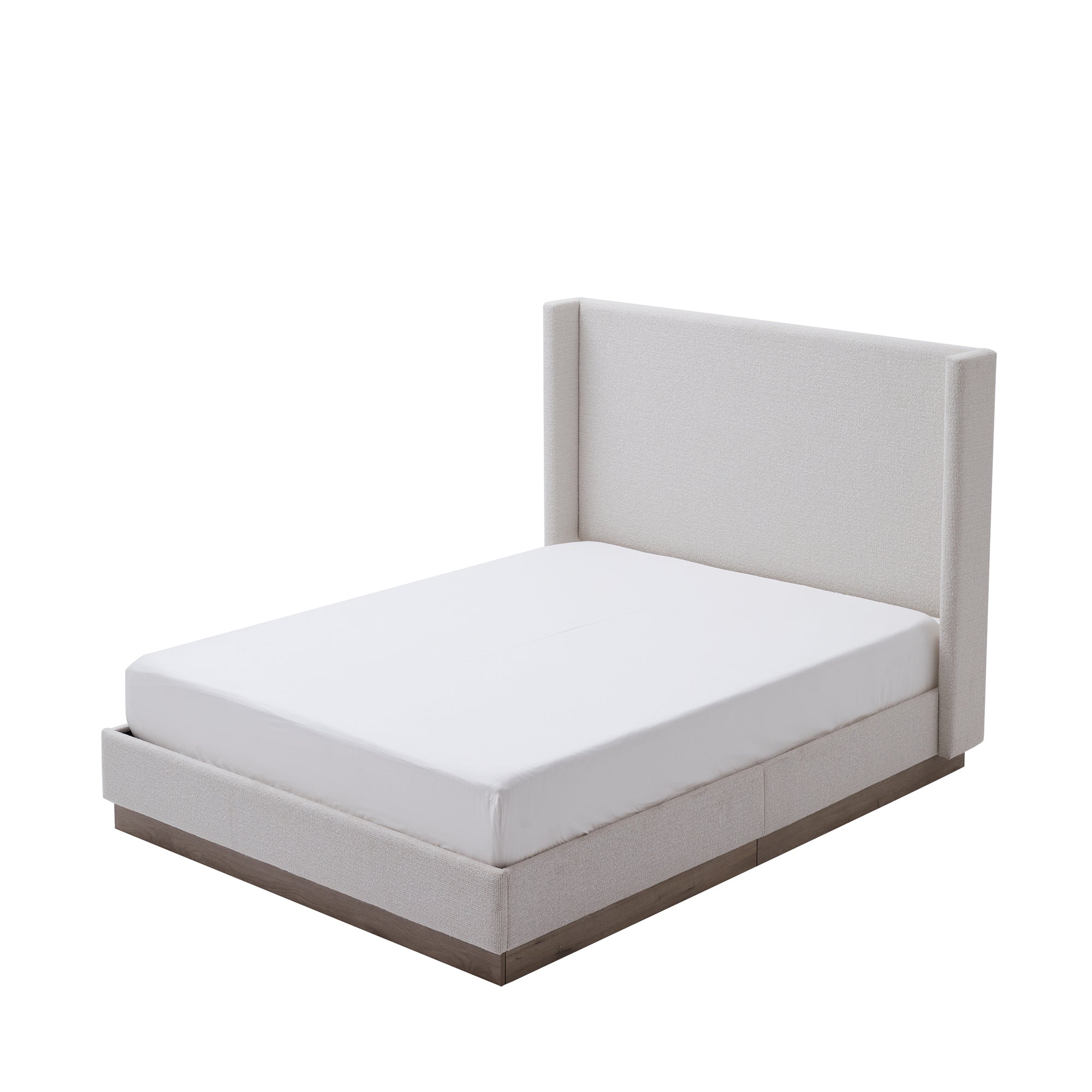 Front view of cream wingback headboard on white background