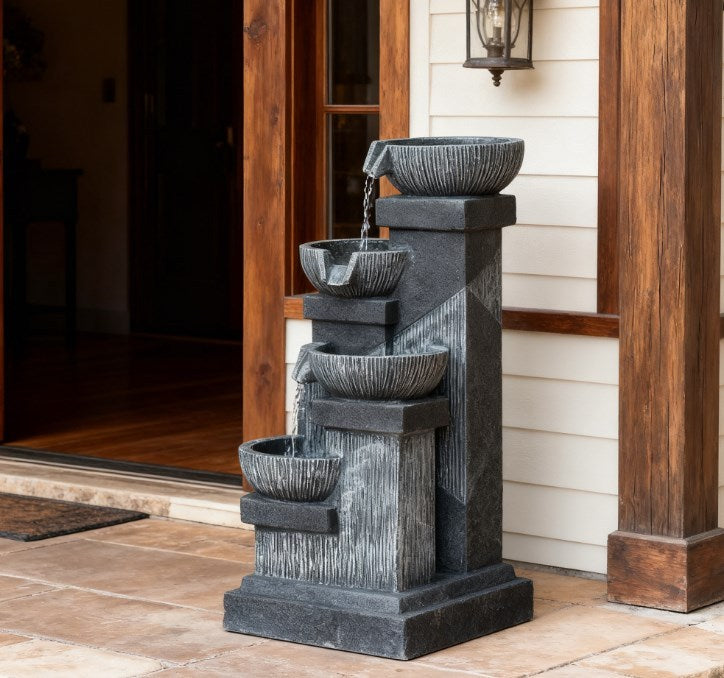 Gray Resin Outdoor Water Fountain, 33.5 in Tall