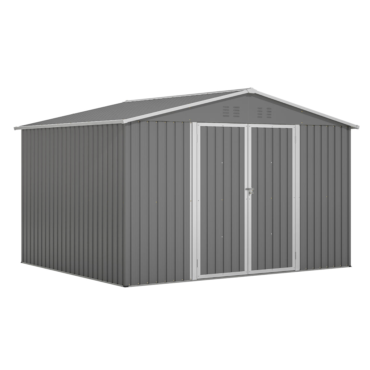8x10 ft Gray Metal Storage Shed with Lockable Doors, with Foundation