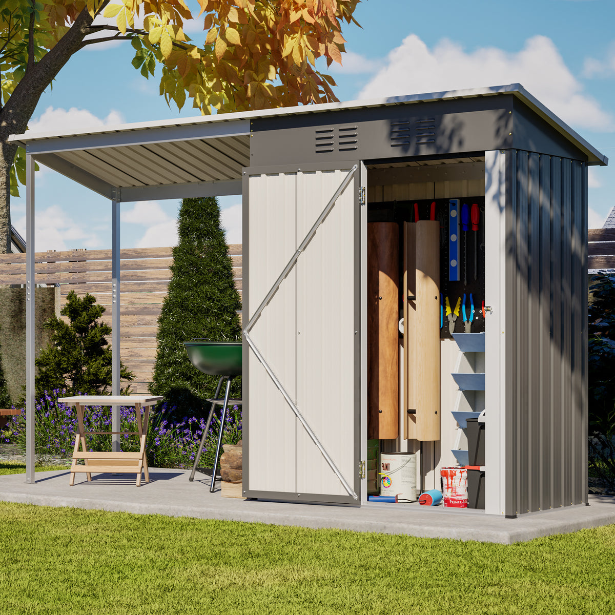 3x5 ft Gray Metal Lean-To Storage Shed