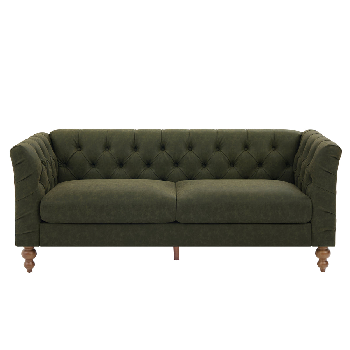 Green Vegan Leather 3-Seat Tufted Chesterfield Sofa, 73.5 in Wide