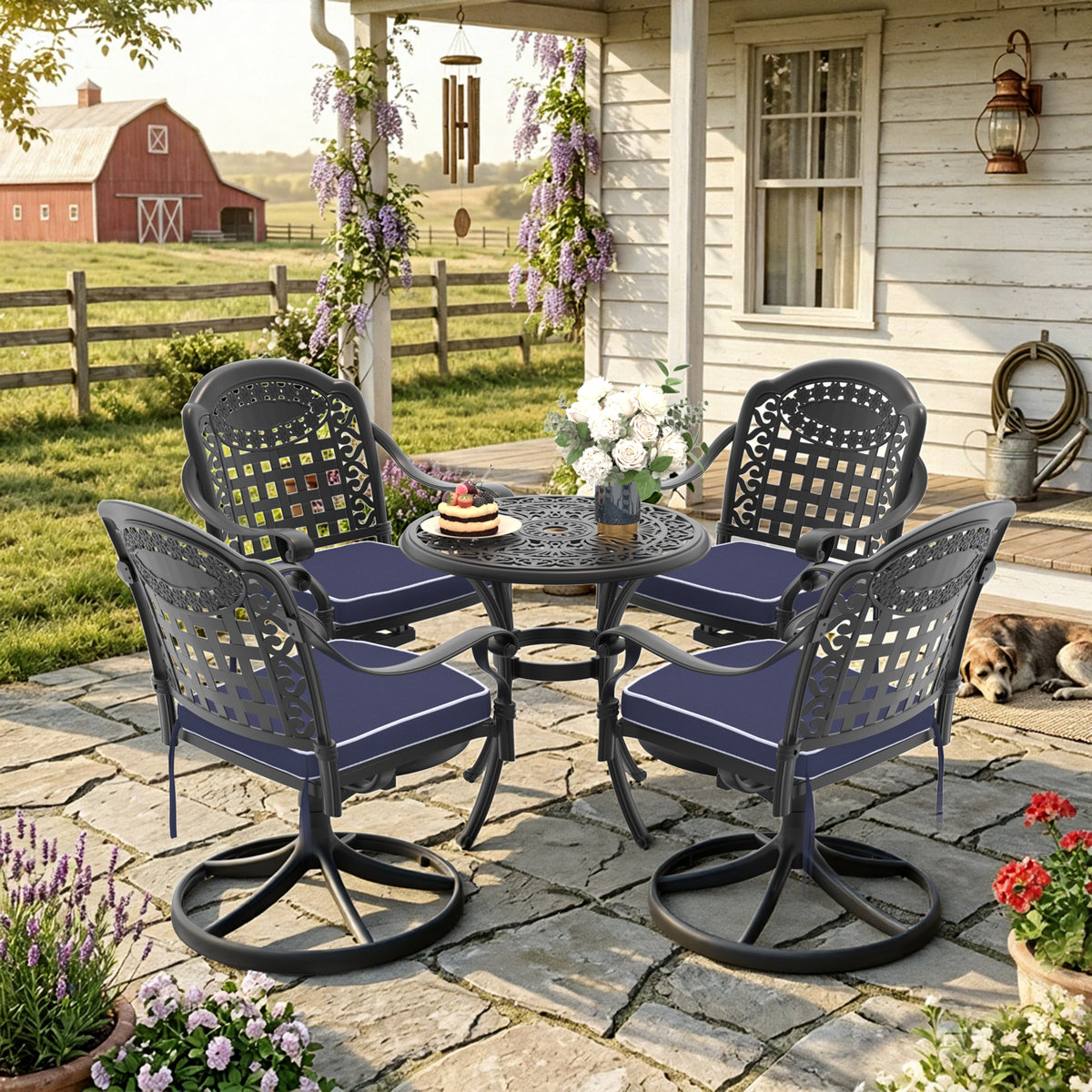 Black Aluminum 5-Piece Patio Dining Set with Cushions