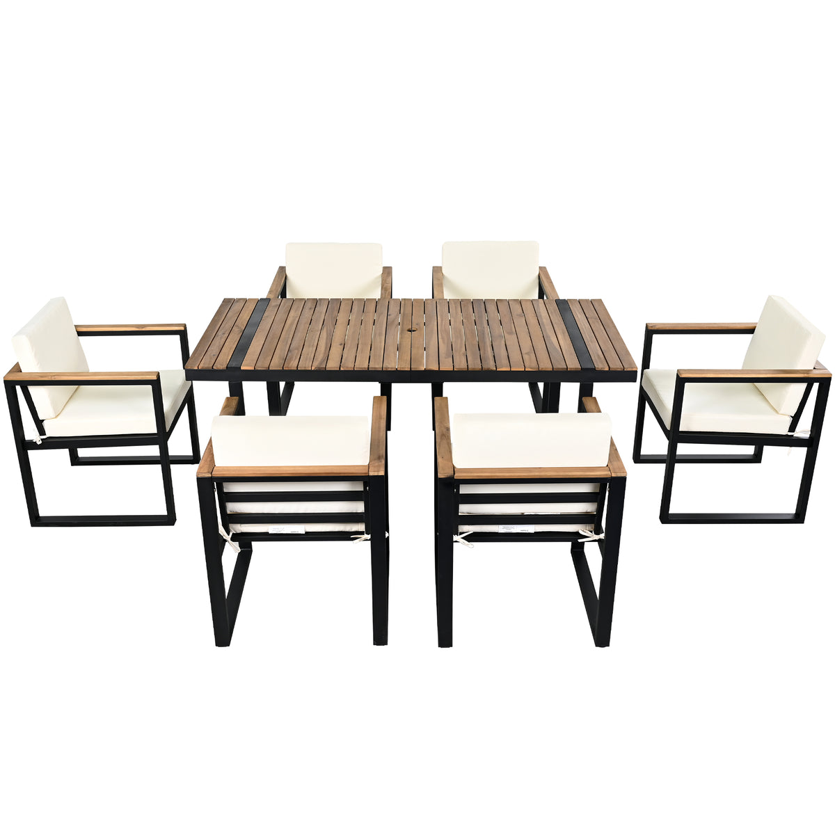 Beige Patio Dining Set for 6 with Cushions