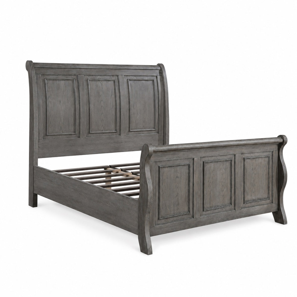King Bed Set with Sleigh Headboard and Nightstands, Gray
