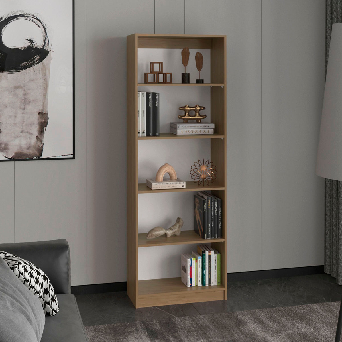 Tiered Bookshelf, 5 Shelves, 71.1 in Tall, Natural