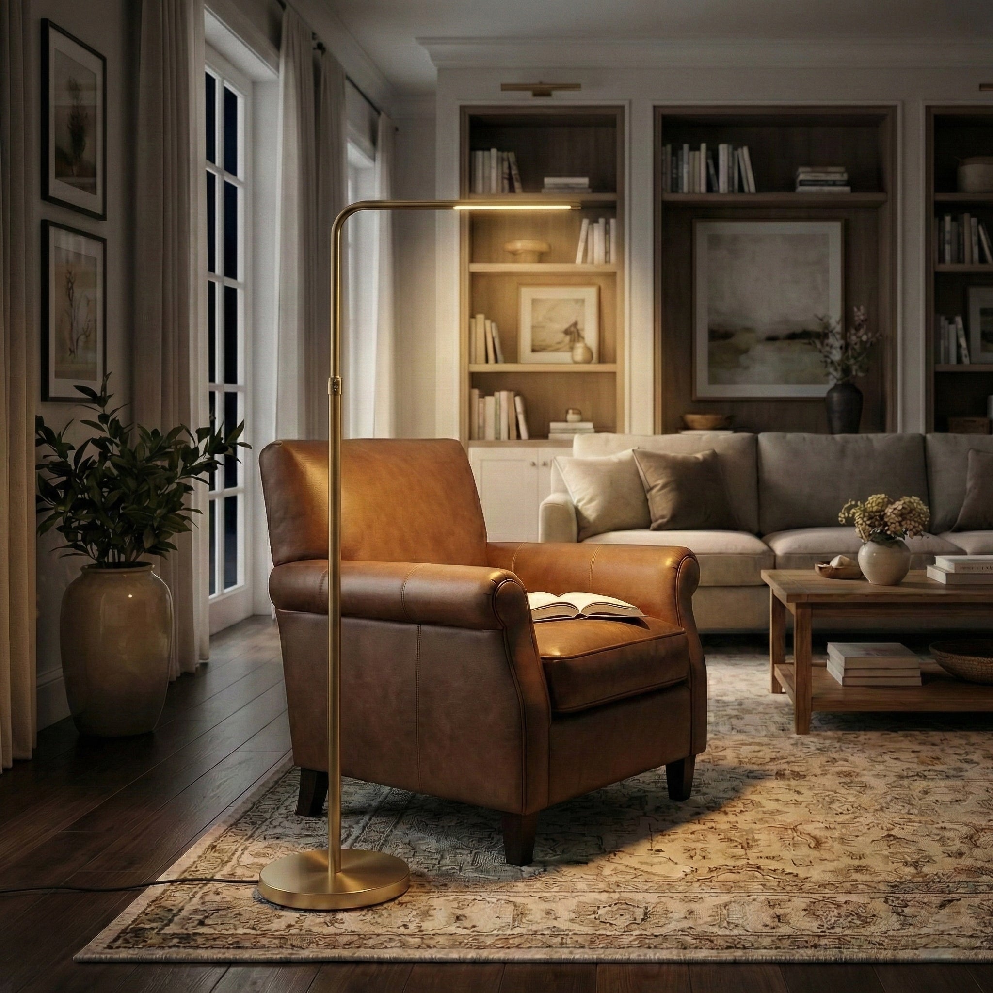 Gold Floor Lamp, 63 in, Brass and Metal