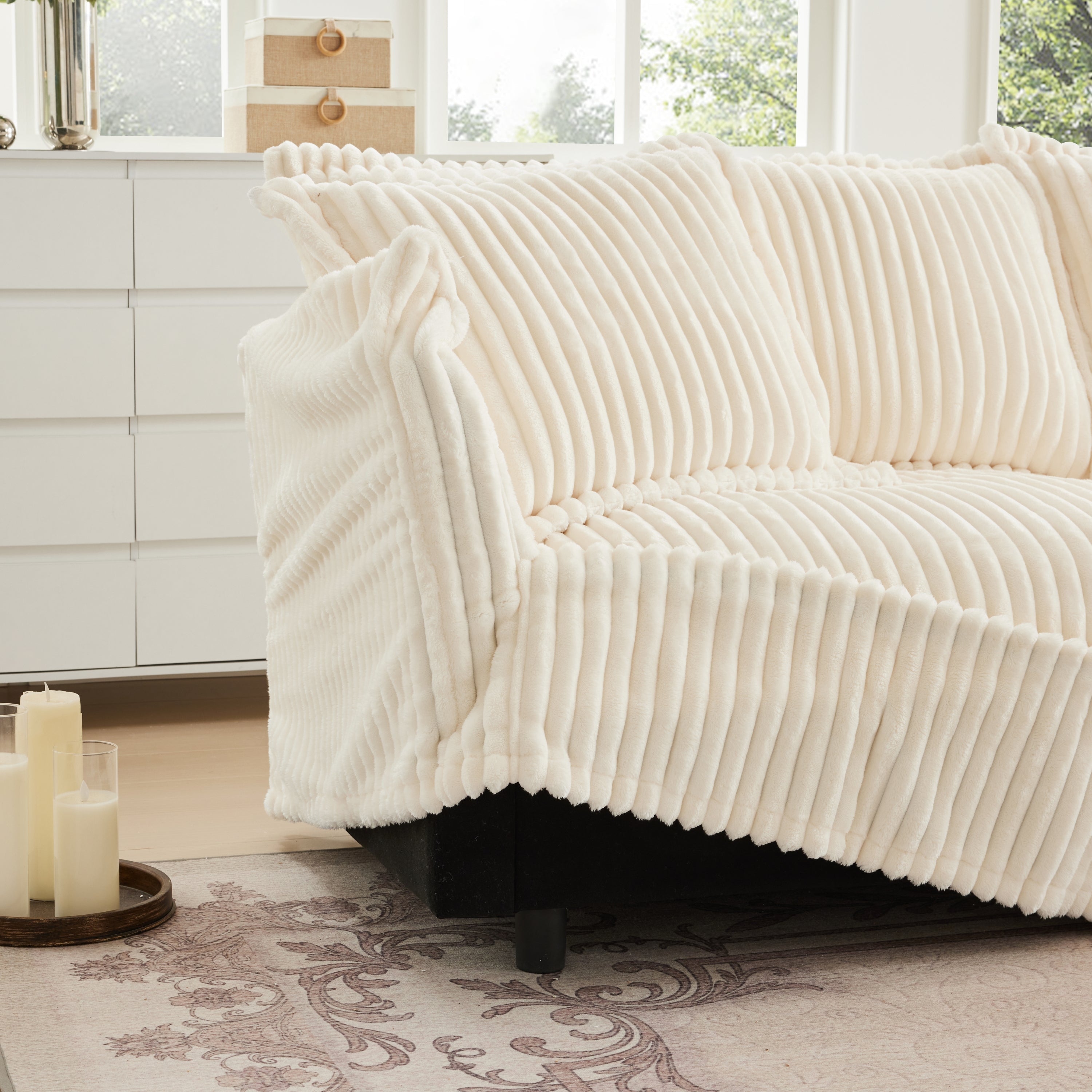 Fluffy 4-Seat Modular Sofa in Corduroy Cream #OttOnly_0 #Fabric_Corduroy Cream