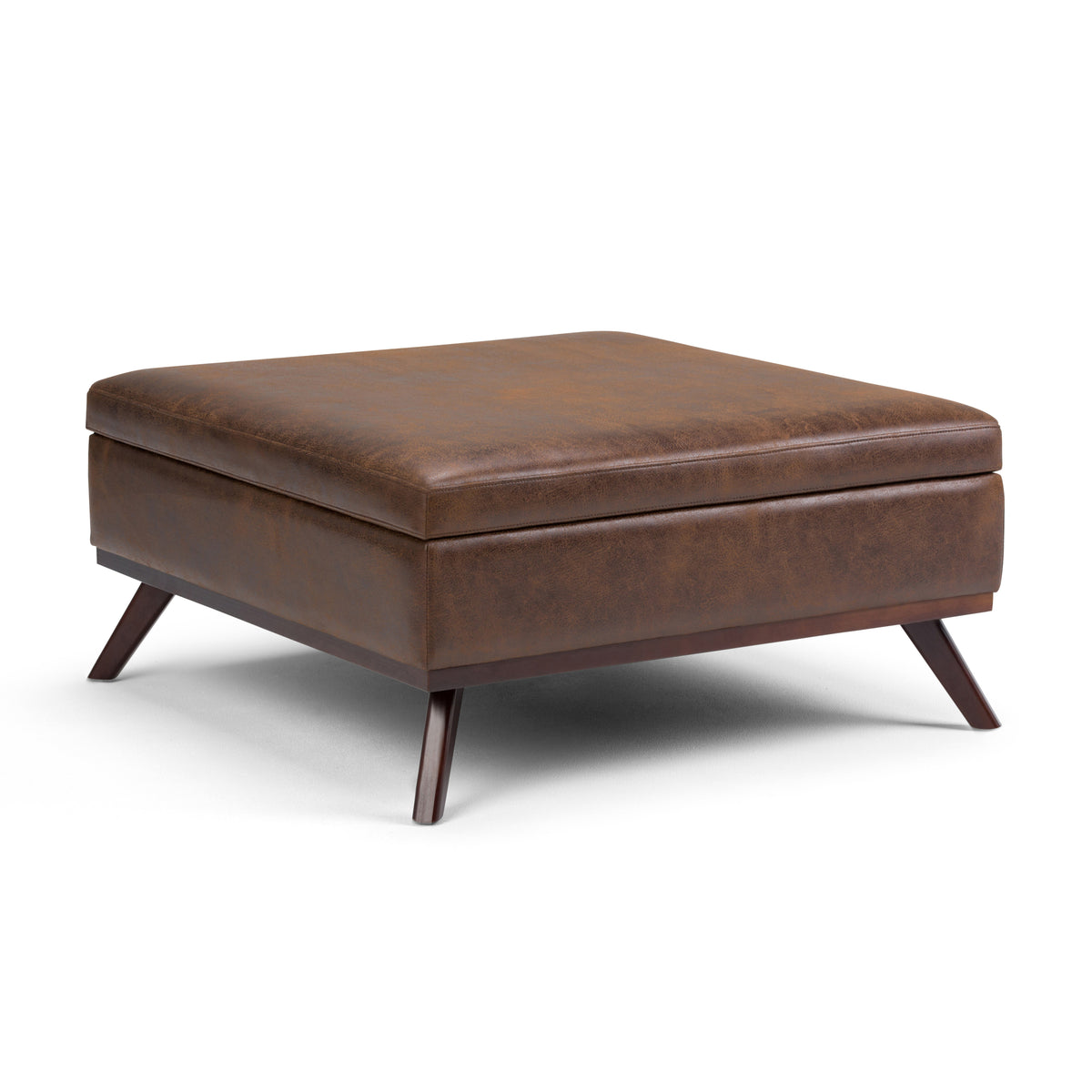 Dark Brown Faux Leather Square Ottoman Coffee Table with Storage, 36 in