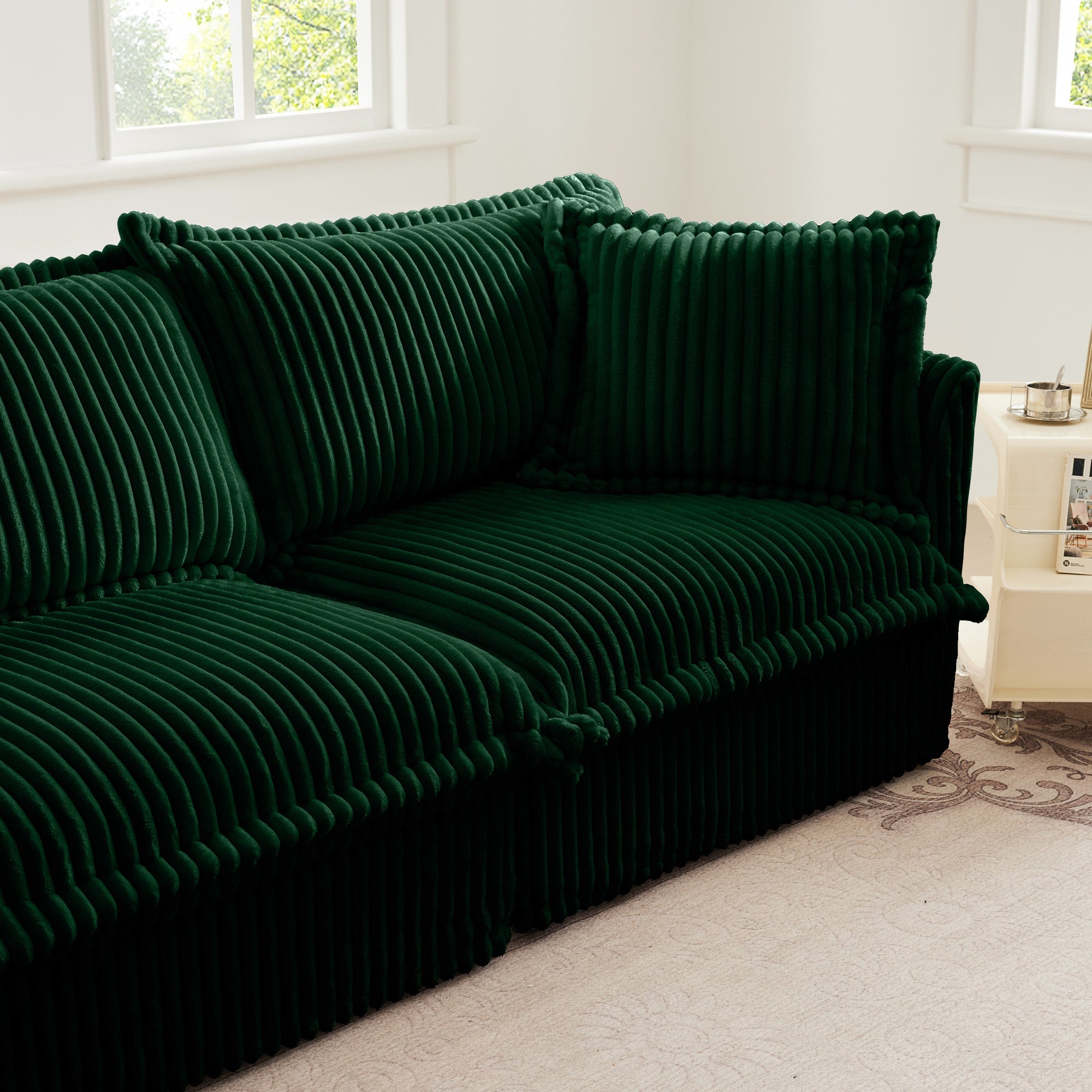 Fluffy 3-Seat Modular Sofa in Corduroy Emerald #Fabric_Corduroy Emerald