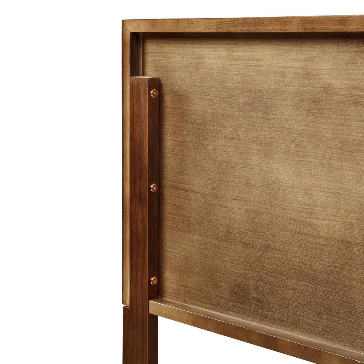 Queen bed frame with panel headboard and footboard, additional view