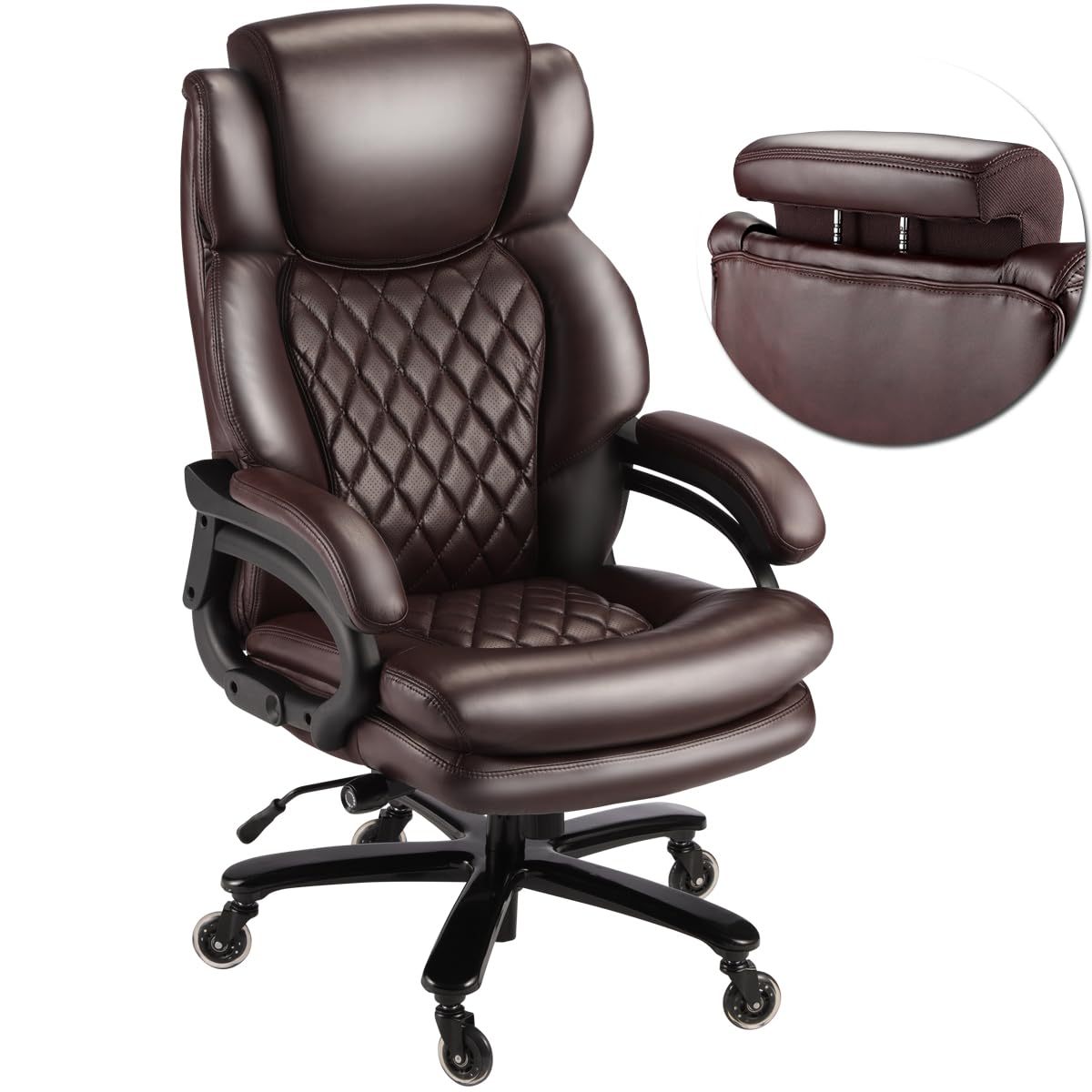 Brown Vegan Leather Office Chair, Height Adjustable, 500 lb