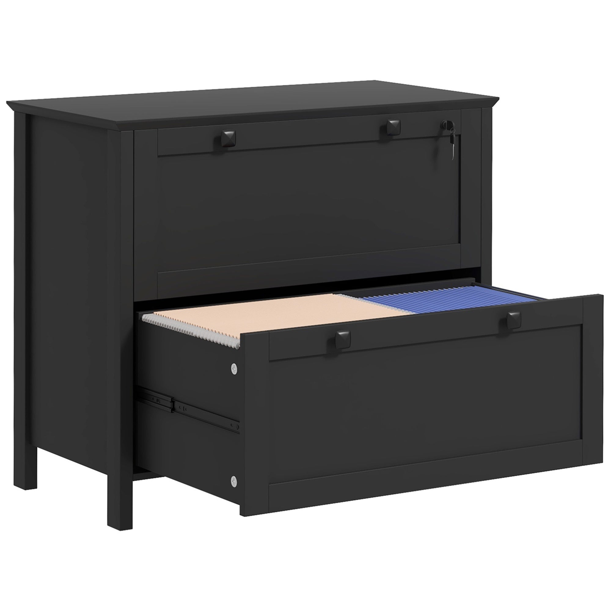 File Cabinet, 2 Drawers, Locking, 31.1 in, Black