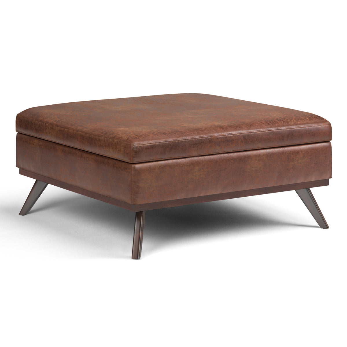 Saddle Brown Faux Leather Square Ottoman Coffee Table with Storage, 40 in