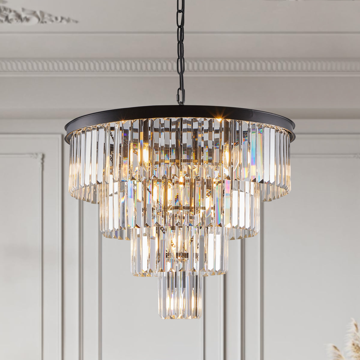 Chandelier, 12-Light Crystal, Black