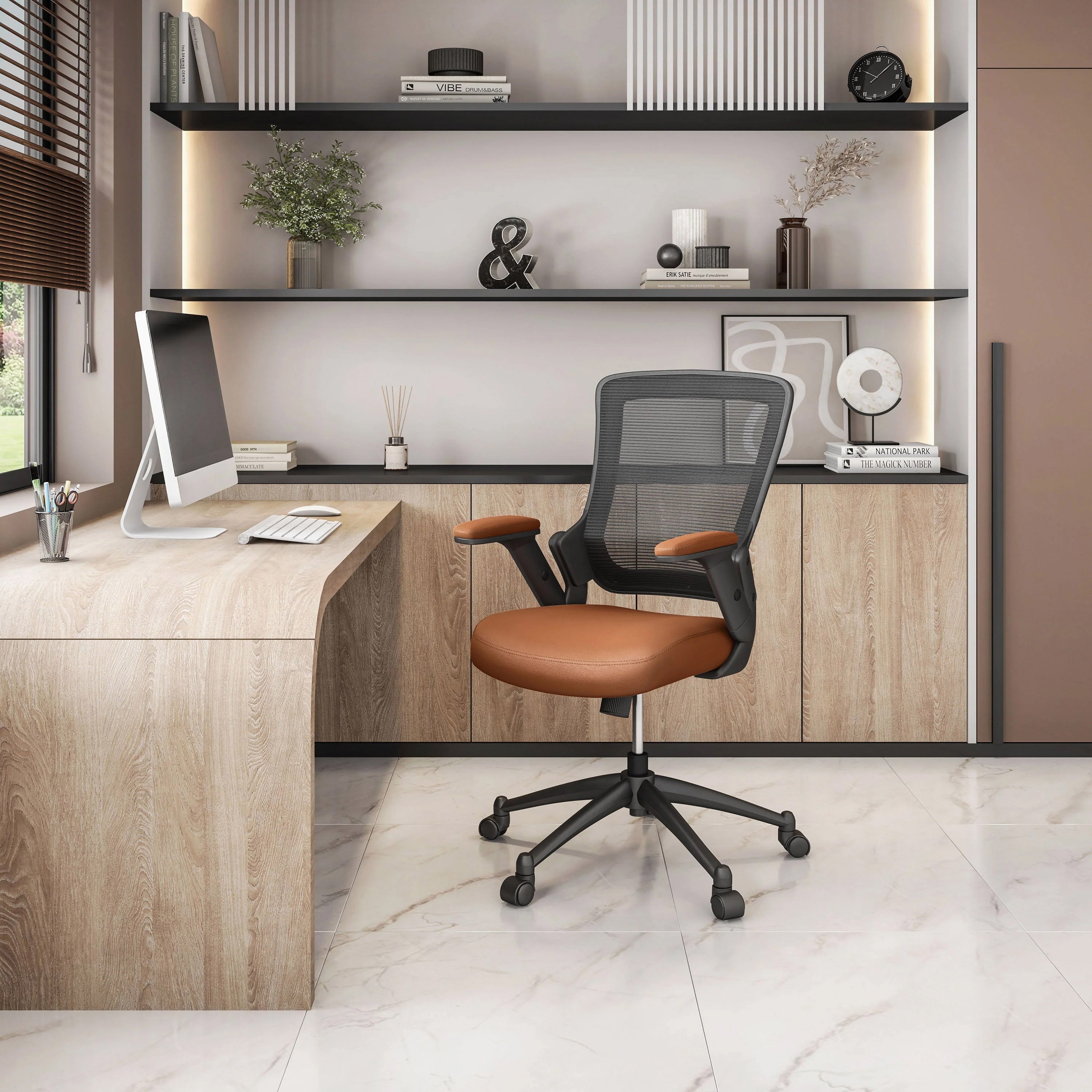 Brown Mesh Office Chair, Height Adjustable, Reclining, 220 lb