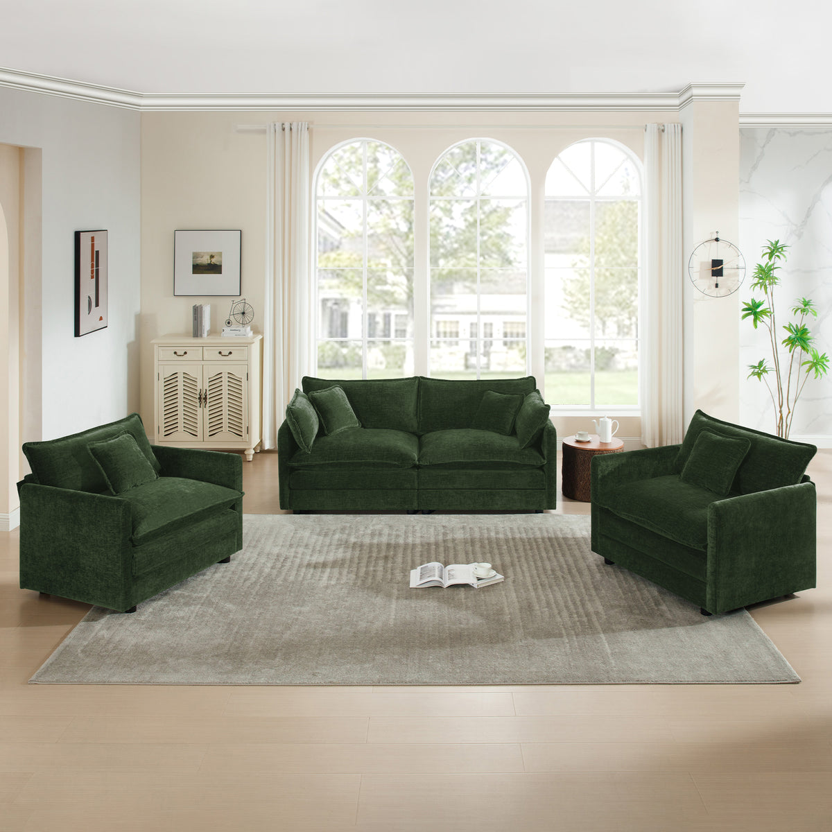 Green Chenille 3-Piece Living Room Set