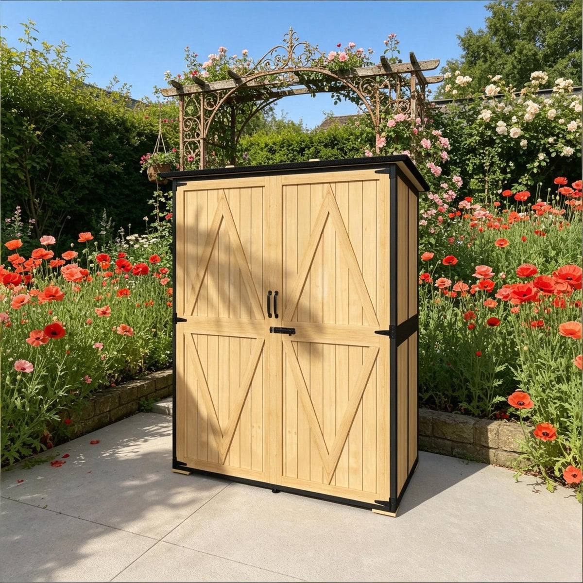 Solid Wood Storage Shed, Black and Natural Wood