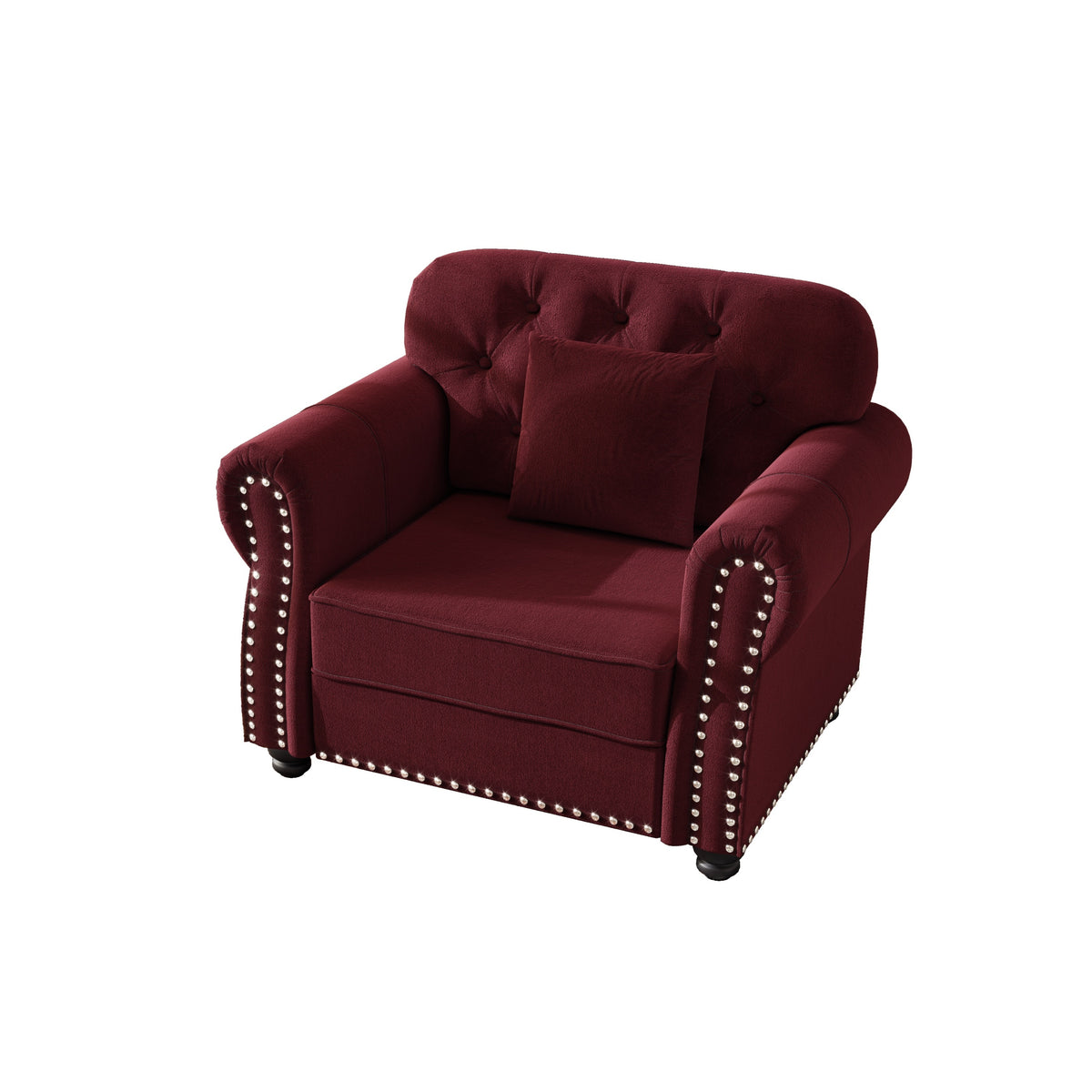 Burgundy Velvet Tufted Chesterfield Accent Chair with Ottoman