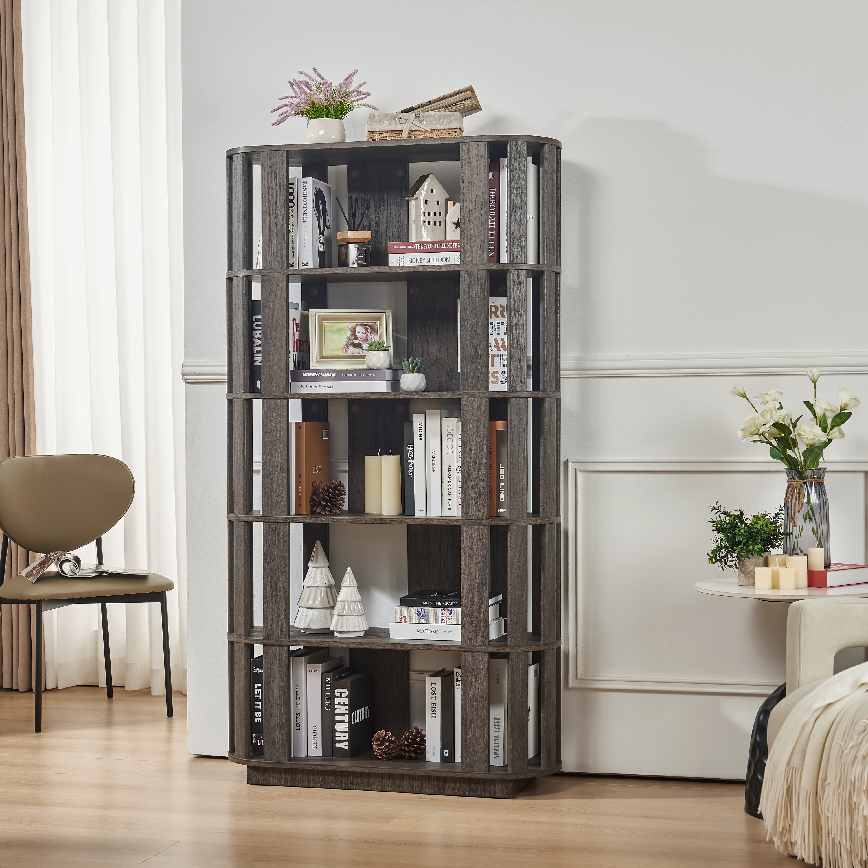 Minimalist Storage Cabinet, 5 Shelves, 64.6 in Tall, Dark Brown